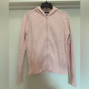 Gap Pink Zip Up Hooded Cable Knit Sweater